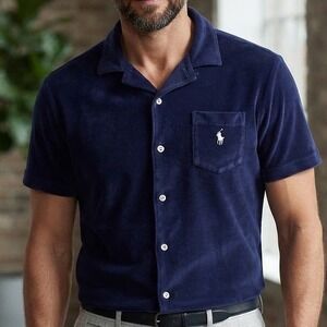 Polo Ralph Lauren Mens XL Vepvet Button Up Shirt Navy Blue Polo